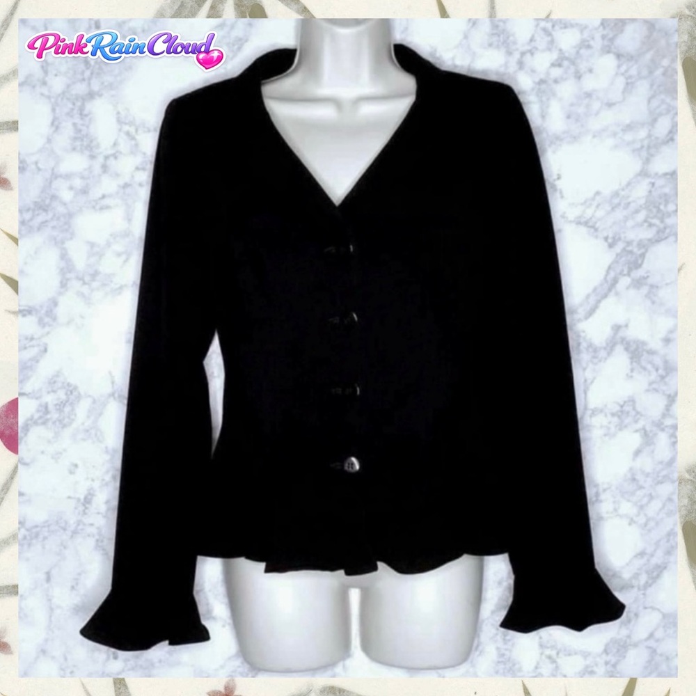Neiman Marcus Exclusive Black 4 Button Front Blazer Size 4 Ruffle Hem